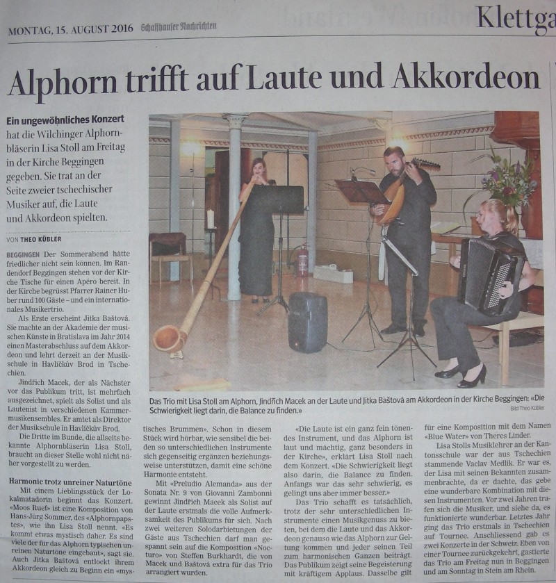 Schaffhauser Nachrichten: Alphorn trifft auf Laute und Akkordeon