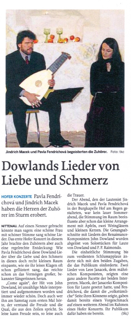 Mittelbayerische Zeitung: Dowlands Lieder von Liebe und Schmerz