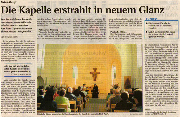 Neue Nidwaldner Zeitung: The Chapel Shines in New Splendor